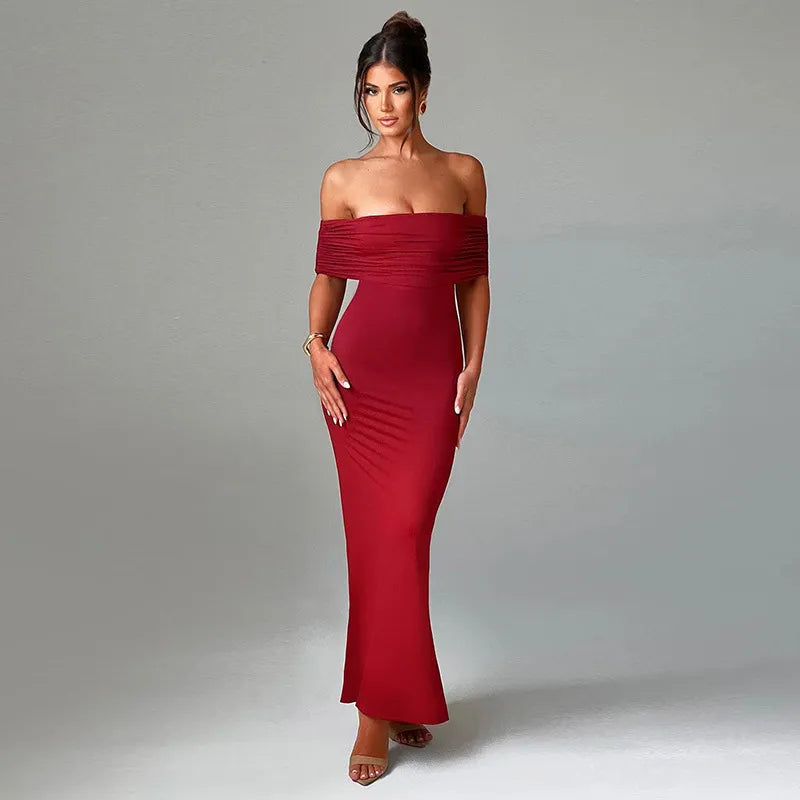 Socialite Style Elegant Sexy Backless Off-shoulder Dress Women WEM Support (www.WEM.support)