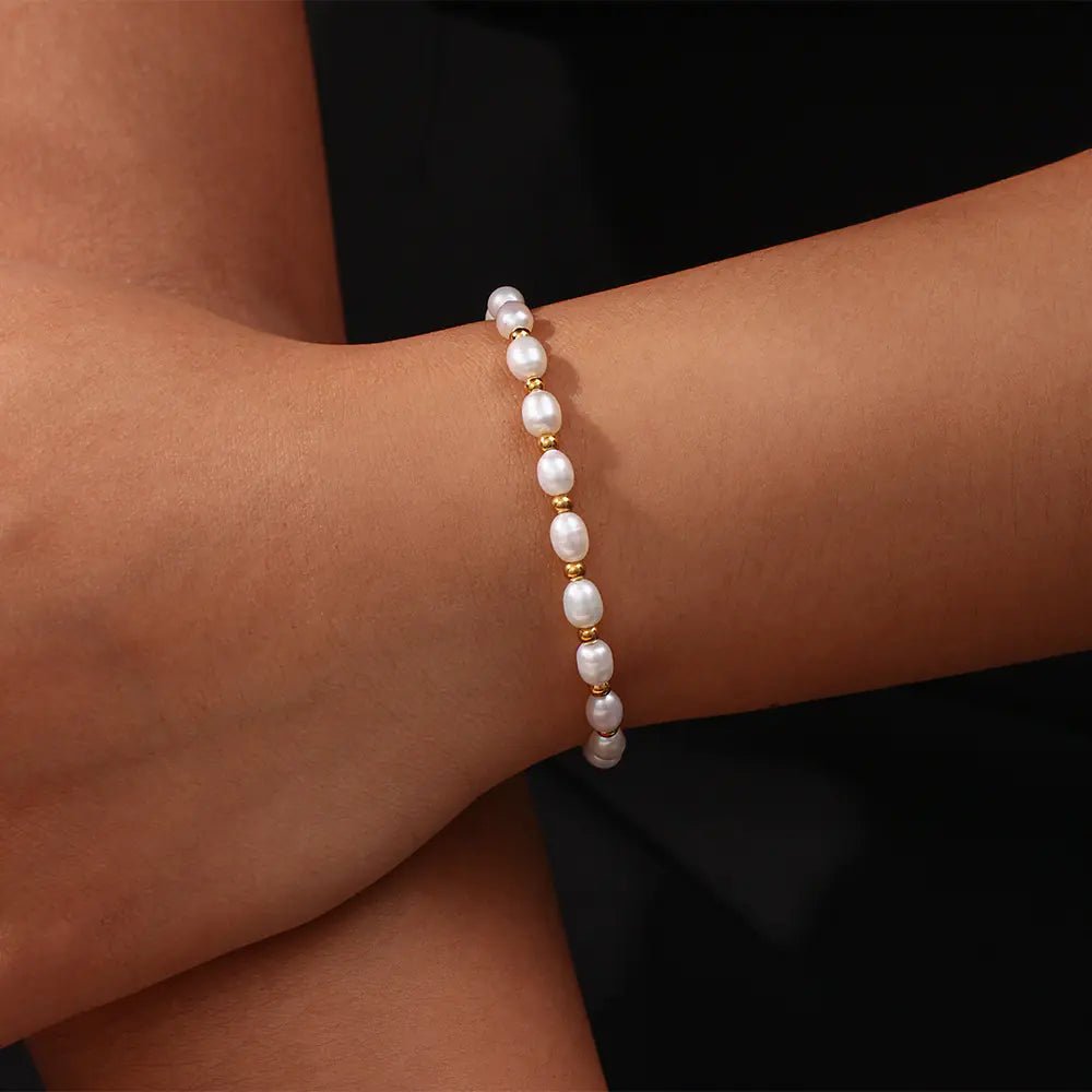 18k Stainless Steel Freshwater Pearl Drawstring Bracelet - Catch Cards