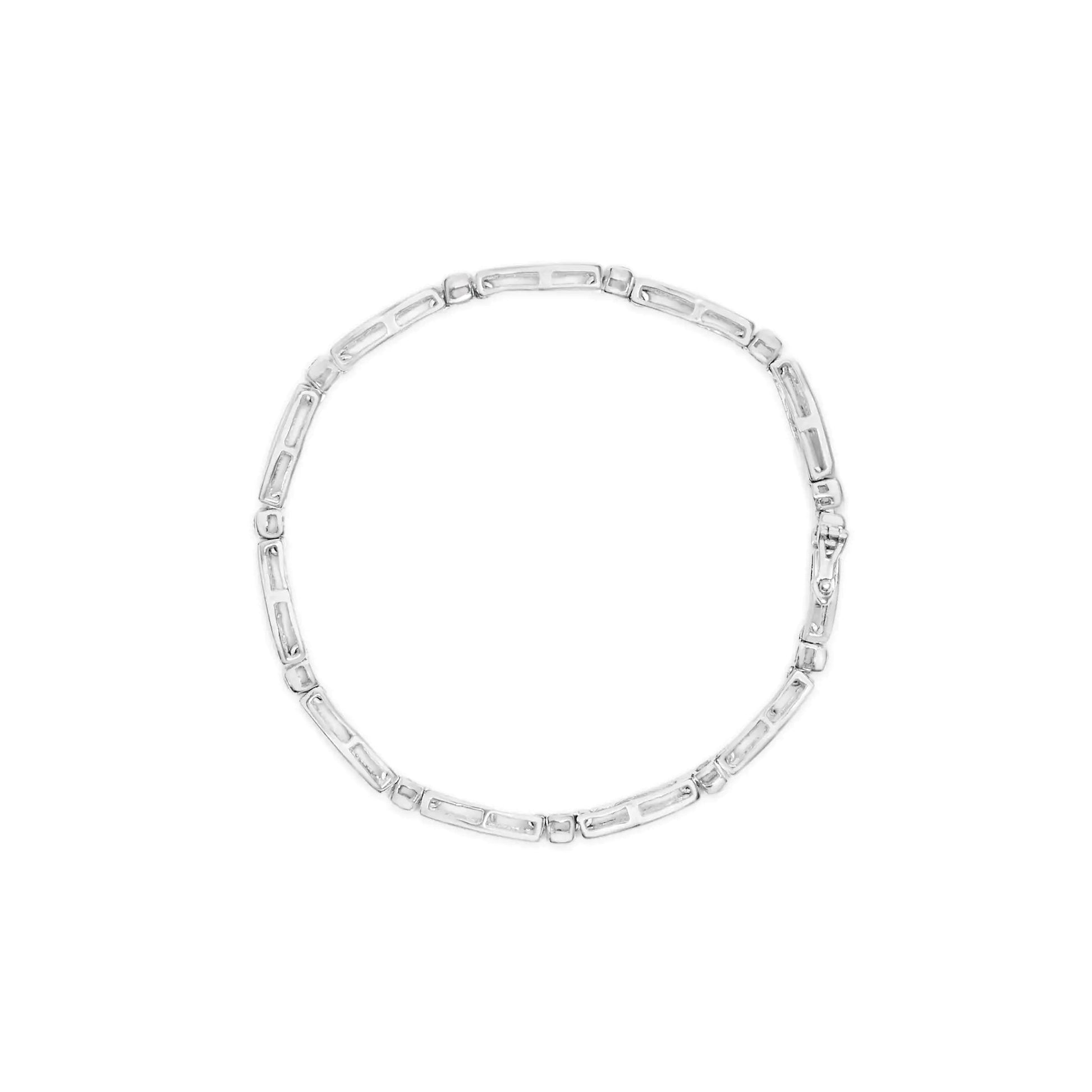 14K White Gold 1-1/2 Cttw Round Brilliant-Cut & Baguette Cut Diamond Bezel and Tapered Link 7" Tennis Bracelet (H-I Color, I1-I2 Clarity) WEM Support (www.WEM.support)