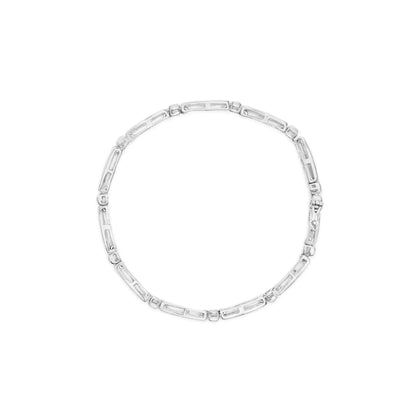 14K White Gold 1-1/2 Cttw Round Brilliant-Cut & Baguette Cut Diamond Bezel and Tapered Link 7" Tennis Bracelet (H-I Color, I1-I2 Clarity) WEM Support (www.WEM.support)