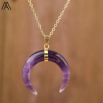 Moon Shape Amethyst Necklace WEM Support (www.WEM.support)