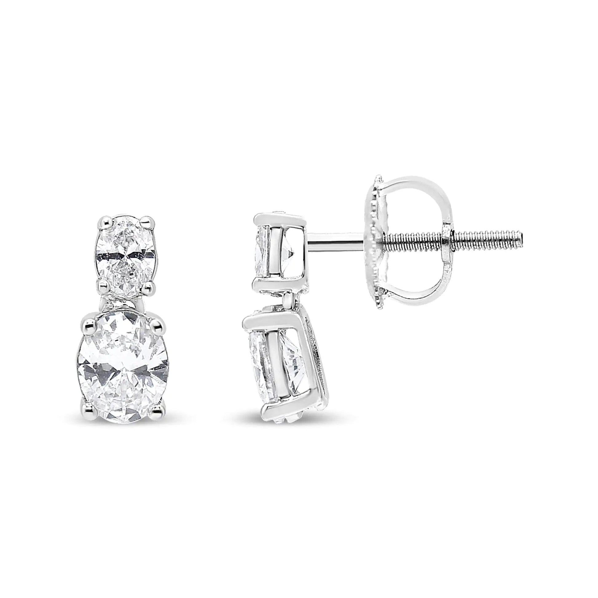 14K White Gold 1.0 Cttw Oval Lab Grown Diamond 2 Stone Drop and Dangle Stud Earrings (G-H Color, VS2-SI1 Clarity) WEM Support (www.WEM.support)