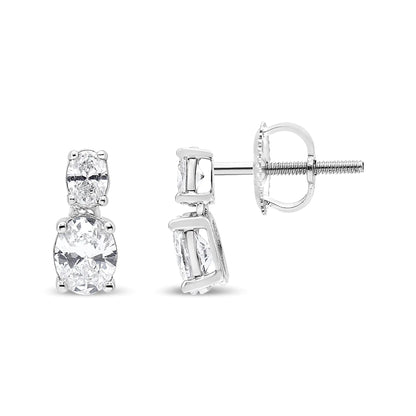 14K White Gold 1.0 Cttw Oval Lab Grown Diamond 2 Stone Drop and Dangle Stud Earrings (G-H Color, VS2-SI1 Clarity) WEM Support (www.WEM.support)