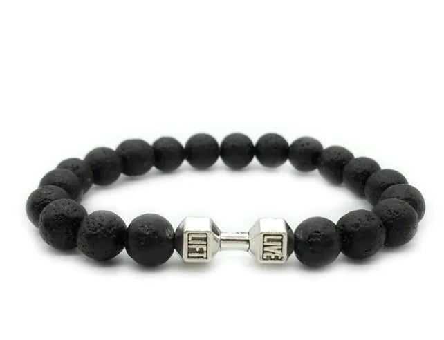 Men's Barbell & Lava Rock Dumbbell Bracelet WEM Support (www.WEM.support)