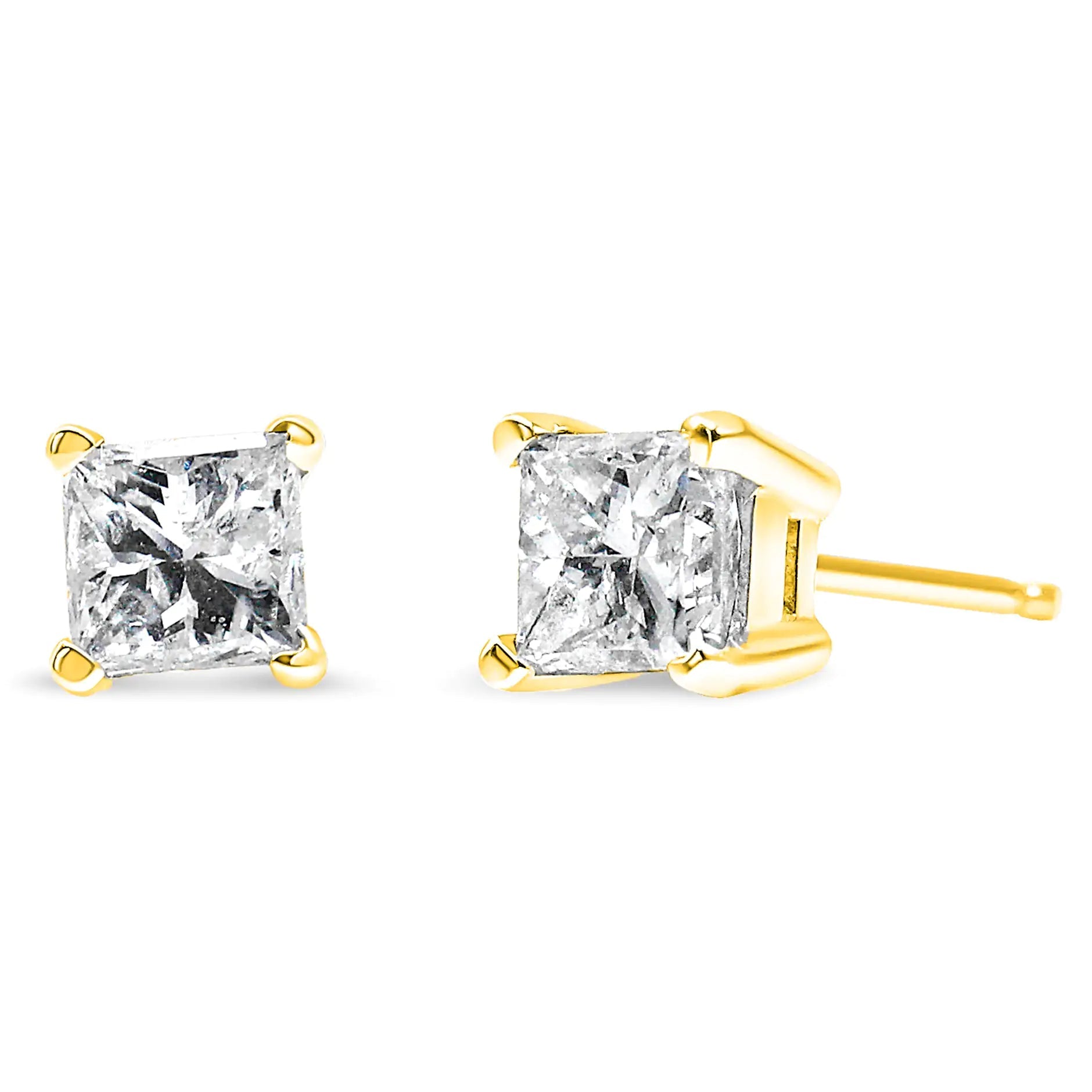 14K Yellow Gold Clarity Enhanced Princess Cut Diamond Certified Stud Earrings (0.50 cttw, H-I Color, I1-I2 Clarity) WEM Support (www.WEM.support)