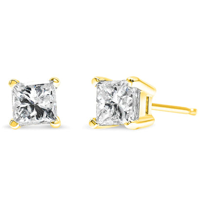 14K Yellow Gold Clarity Enhanced Princess Cut Diamond Certified Stud Earrings (0.50 cttw, H-I Color, I1-I2 Clarity) WEM Support (www.WEM.support)
