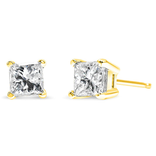 14K Yellow Gold Clarity Enhanced Princess Cut Diamond Certified Stud Earrings (0.50 cttw, H-I Color, I1-I2 Clarity) WEM Support (www.WEM.support)