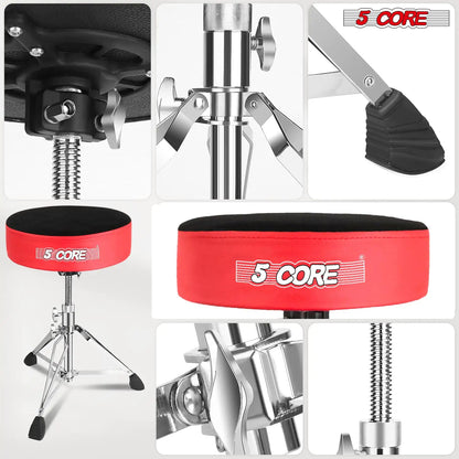 Banqueta para Bateria 5Core Acolchoada, Banquinho Giratório Ajustável para Guitarristas, Assento de Baterista, Cadeira Musical VERMELHO VELUDO WEM Support (www.WEM.support)