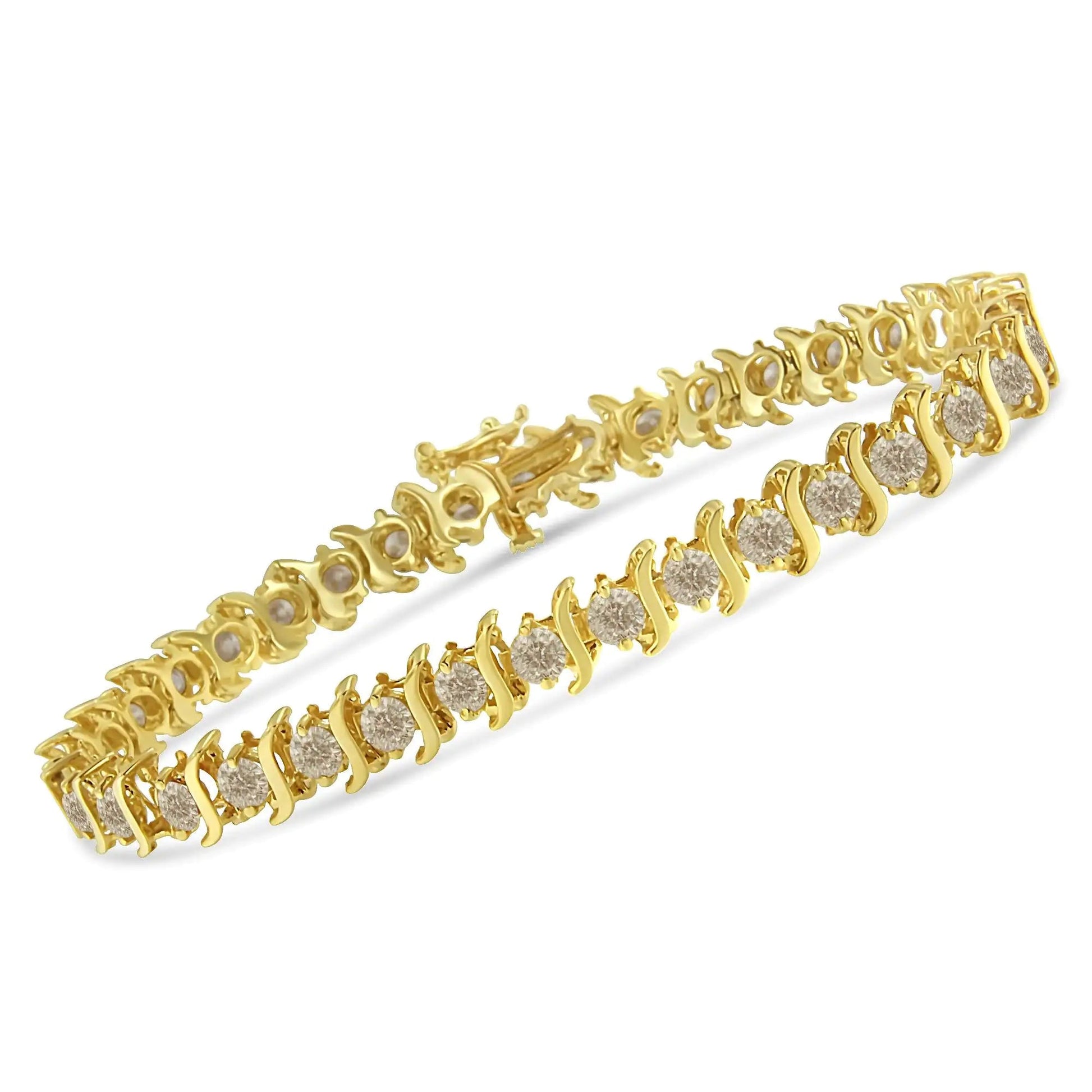 14K Yellow Gold-Plated .925 Sterling Silver 6.0 cttw Classic Round-Cut Diamond "S" Link Bracelet (J-K Color, I1-I2 Clarity) - Size 7.5" WEM Support (www.WEM.support)