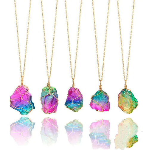 Seven-color, Natural Stone Rough Stone Winding, Crystal Pendant Transparent WEM Support (www.WEM.support)