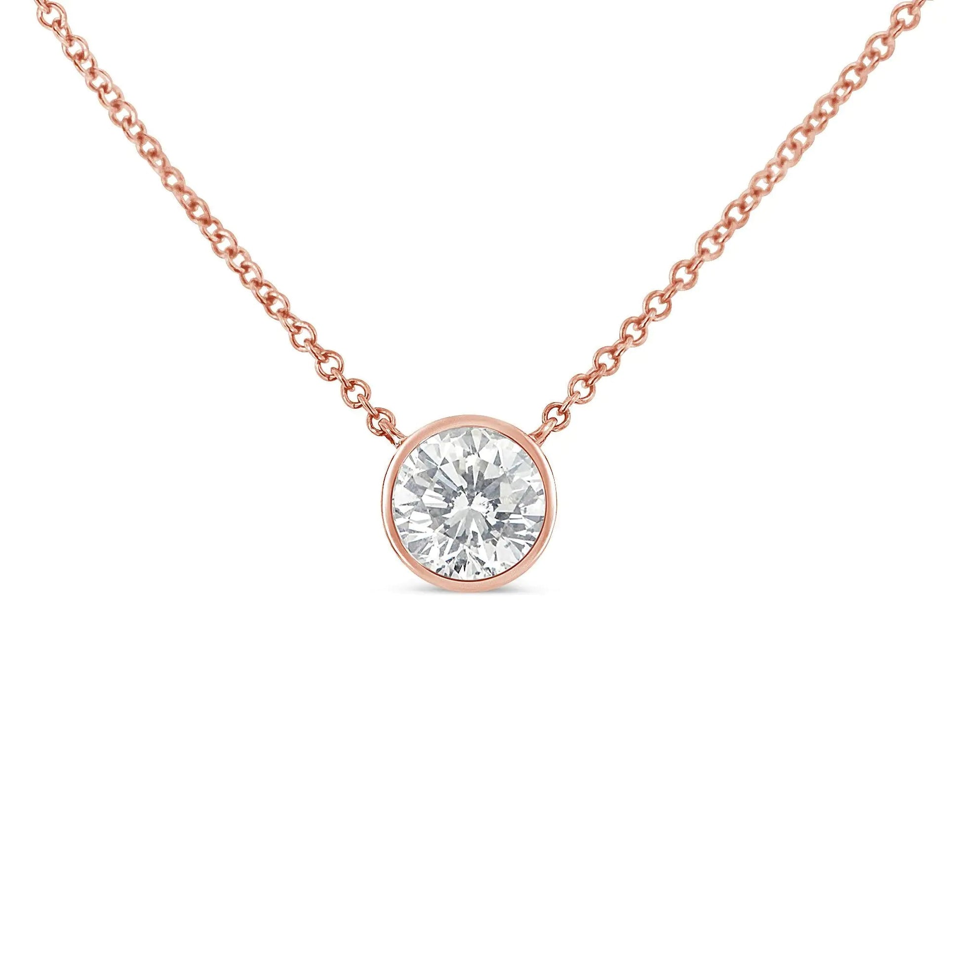 10K Roségold 1/5 Karat Rund Brillantgeschliffener Diamant Modern Gefasste Solitär Halskette 16"-18" (H-I Farbe, SI2-I1 Reinheit) WEM Support (www.WEM.support)