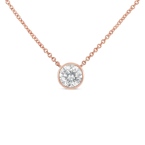10K Roségold 1/5 Karat Rund Brillantgeschliffener Diamant Modern Gefasste Solitär Halskette 16"-18" (H-I Farbe, SI2-I1 Reinheit) WEM Support (www.WEM.support)