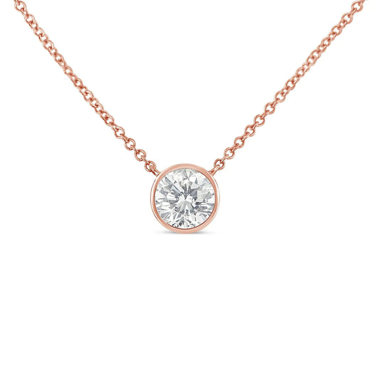 10K Roségold 1/5 Karat Rund Brillantgeschliffener Diamant Modern Gefasste Solitär Halskette 16"-18" (H-I Farbe, SI2-I1 Reinheit) WEM Support (www.WEM.support)