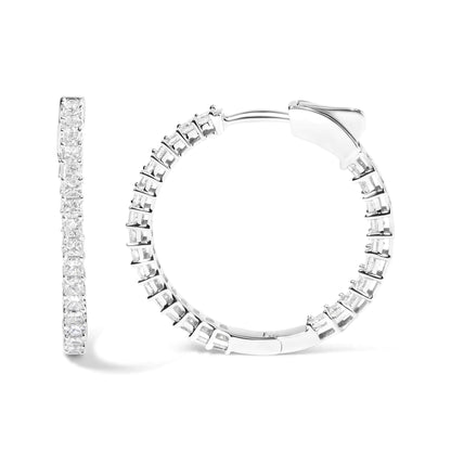 14K White Gold Natural Princess Cut Diamond Inside Out Hoop Earrings (G-H Color, SI2-I1 Clarity) WEM Support (www.WEM.support)