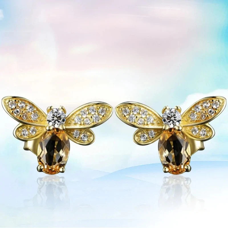 Amber Crystal Earrings with Bee CZ Wings WEM Support (www.WEM.support)