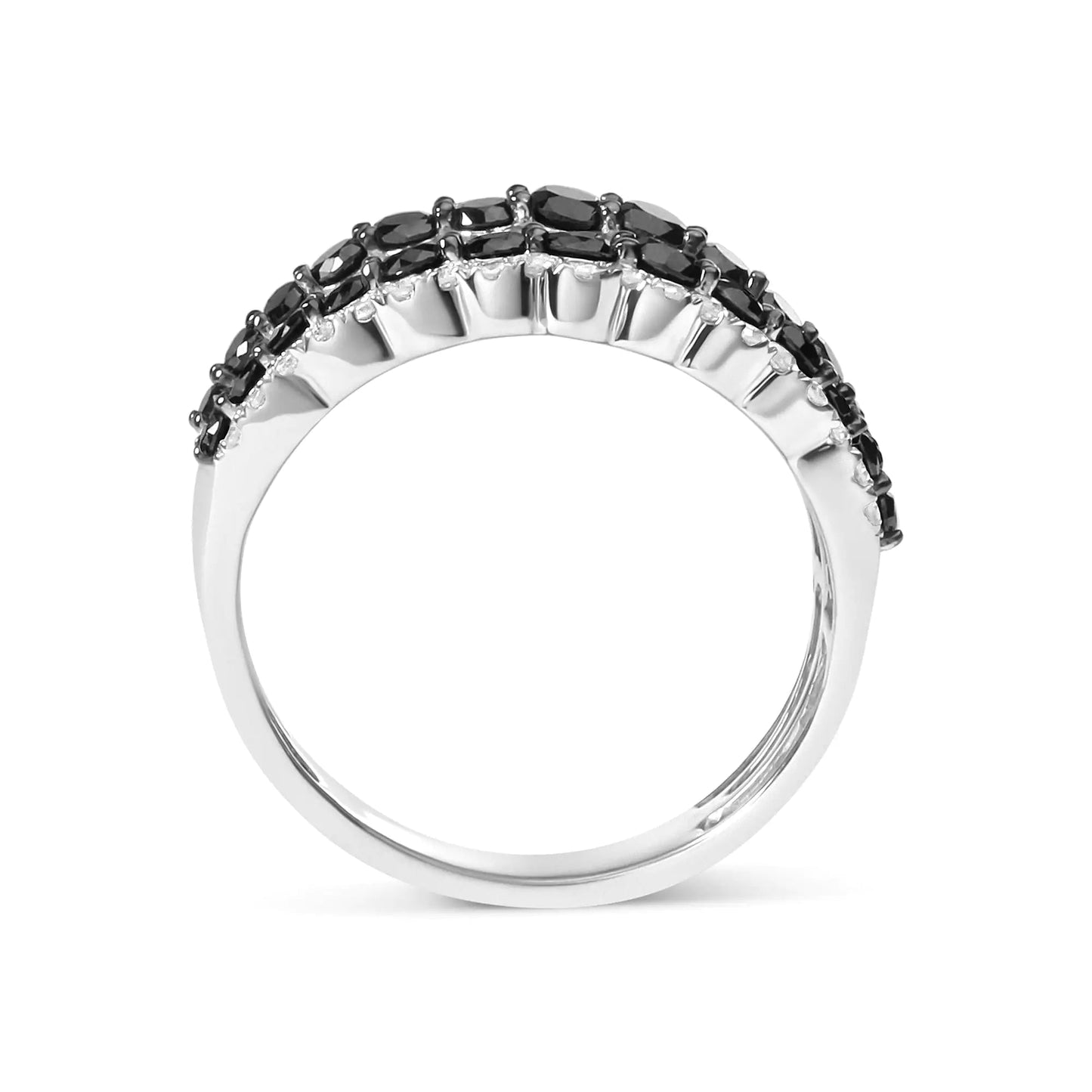 .925 Sterling Silver 1 3/4 Cttw Treated Black and White Alternating Diamond Multi Row Band Ring (Black / I-J Color, I2-I3 Clarity) WEM Support (www.WEM.support)