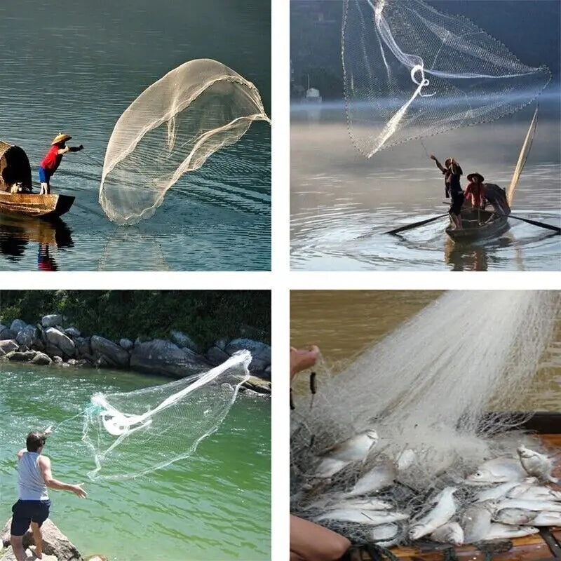 6/8/10/12/16FT Fishing Cast Net Bait Easy Throw Hand Cast Strong Nylon Mesh USA WEM Support (www.WEM.support)