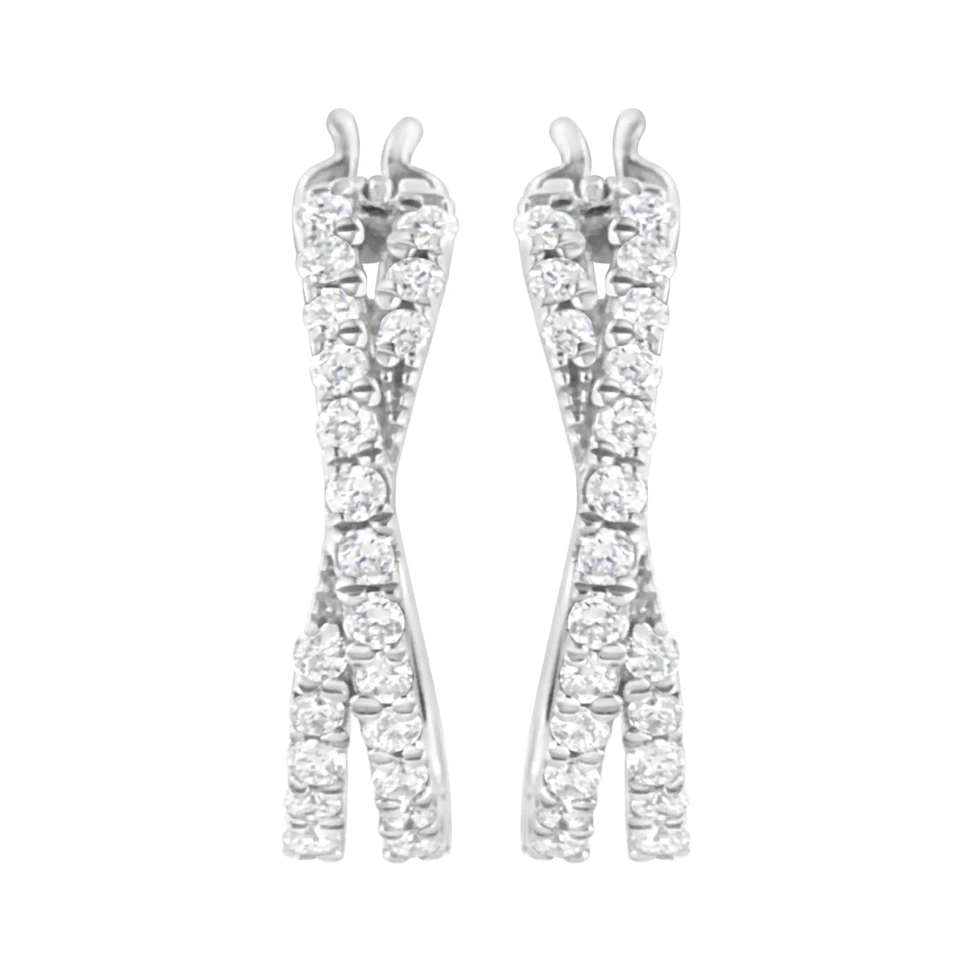 .925 Sterling Silver 3/4 cttw Lab Grown Diamond Cross Hoop Earring (F-G Color, VS2-SI1 Clarity) WEM Support (www.WEM.support)