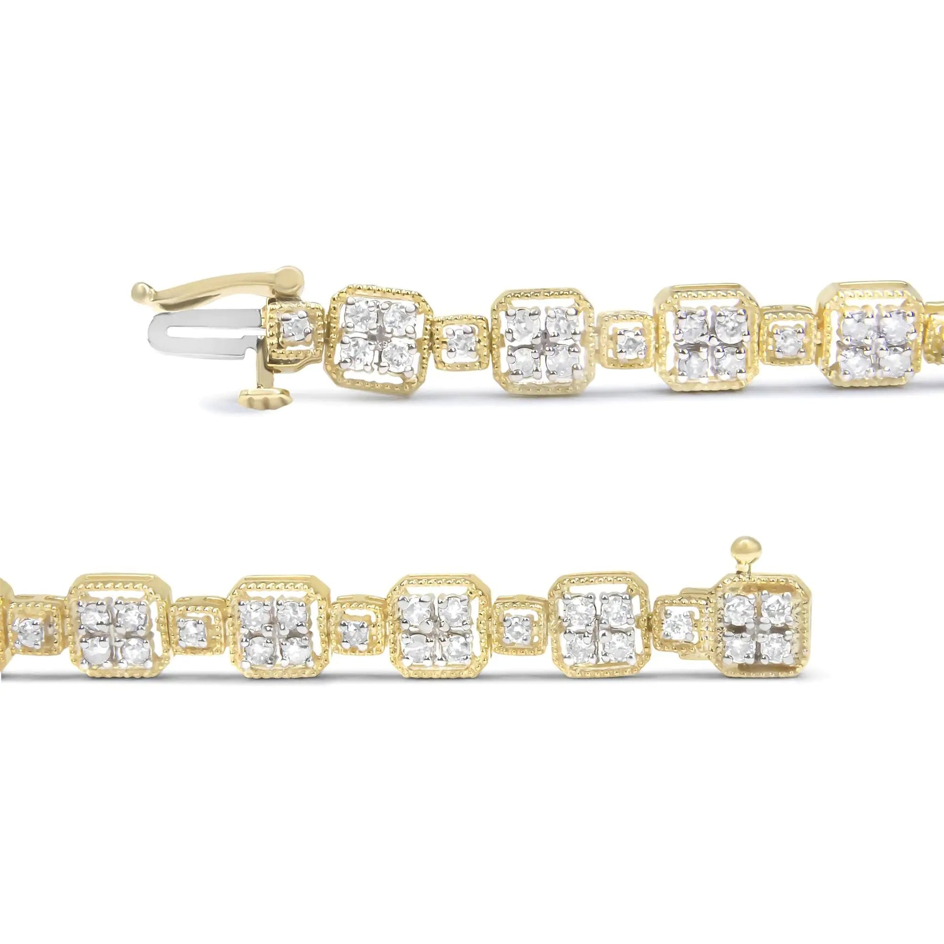 10K Yellow Gold 2.0 Cttw Diamond Square Link Bracelet (J-K Color, I2-I3 Clarity) - Size 7.25" WEM Support (www.WEM.support)
