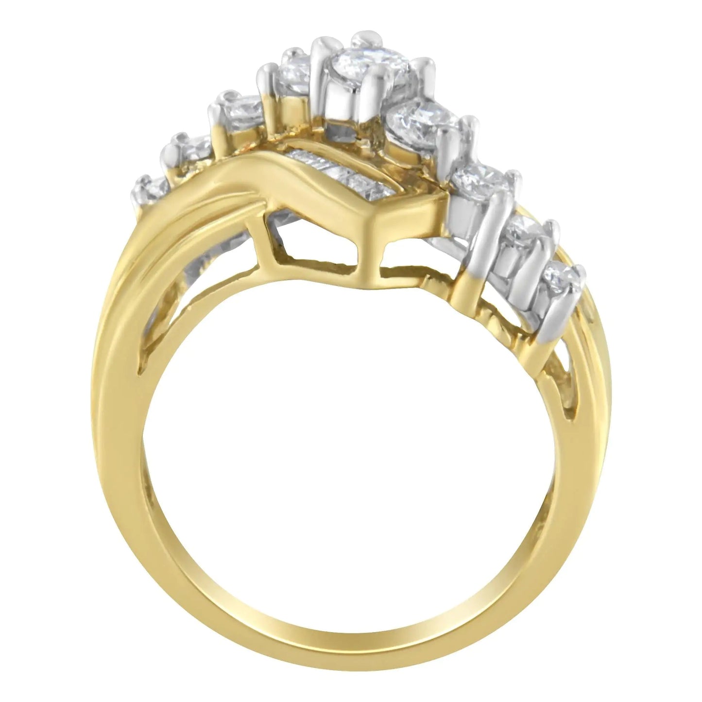 10K Two-Toned Diamond Bypass Ring (1 Cttw, H-I Color, SI2-I1 Clarity) WEM Support (www.WEM.support)