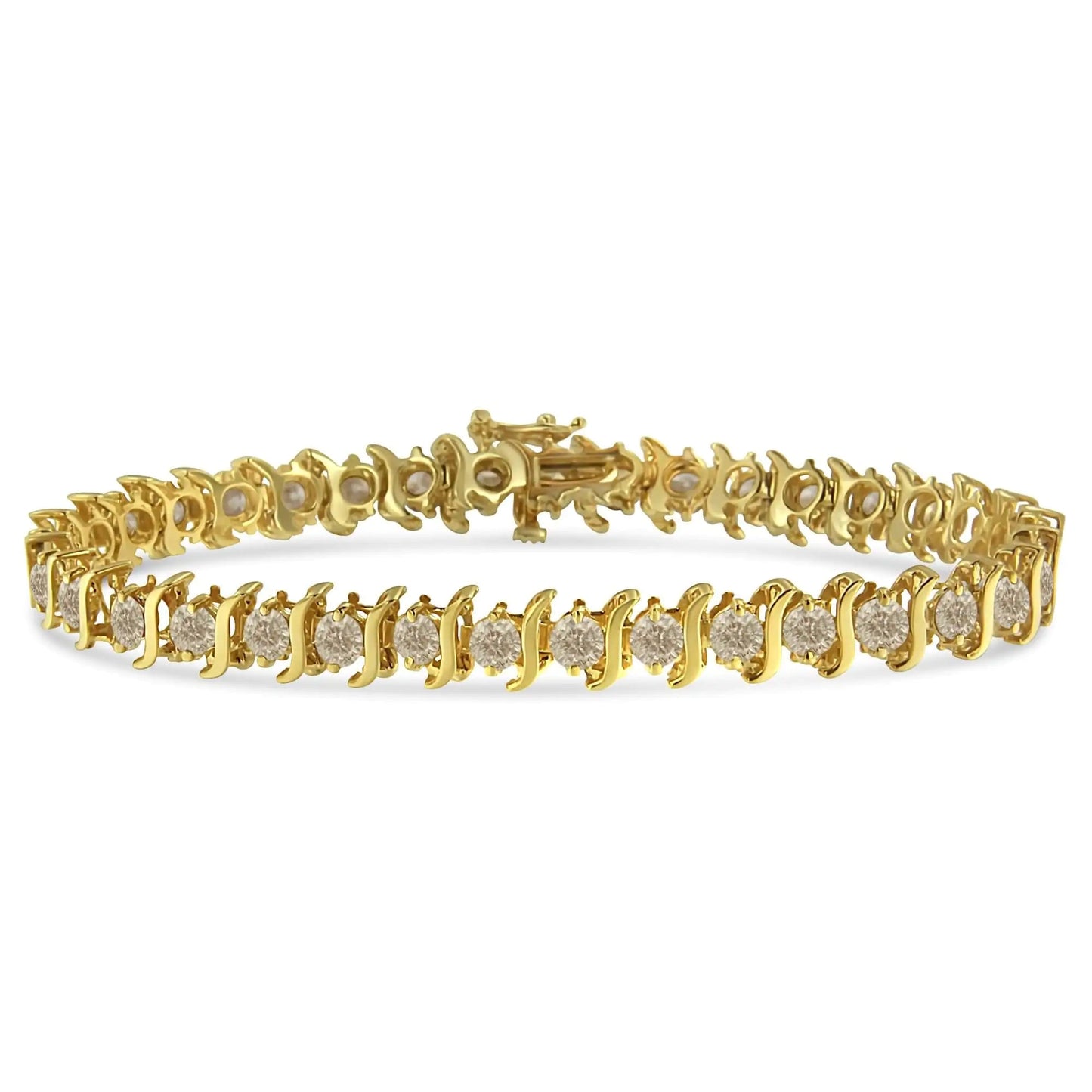 14K Yellow Gold-Plated .925 Sterling Silver 6.0 cttw Classic Round-Cut Diamond "S" Link Bracelet (J-K Color, I1-I2 Clarity) - Size 7.5" WEM Support (www.WEM.support)