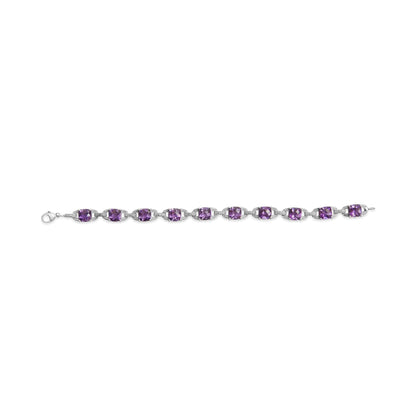 .925 Sterling Silver 7mm Cushion Cut Amethyst Gemstone and Diamond Tennis Link Bracelet (I-J Color, I1-I2 Clarity) - Size 7" WEM Support (www.WEM.support)