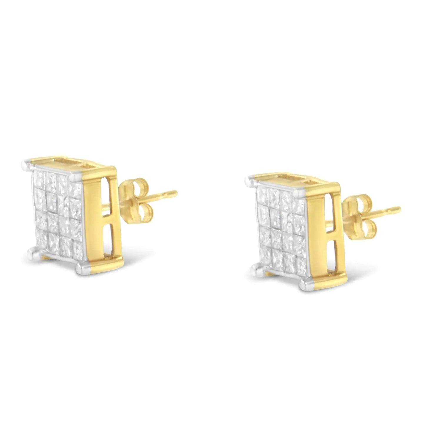 10K Yellow Gold Princess Cut Diamond Stud Earrings (2 cttw, H-I Color, I2-I3 Clarity) WEM Support (www.WEM.support)