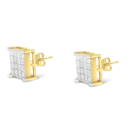 10K Yellow Gold Princess Cut Diamond Stud Earrings (2 cttw, H-I Color, I2-I3 Clarity) WEM Support (www.WEM.support)