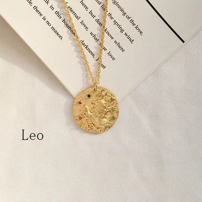 Gold Coin Disk Pendant Zodiac Necklace WEM Support (www.WEM.support)