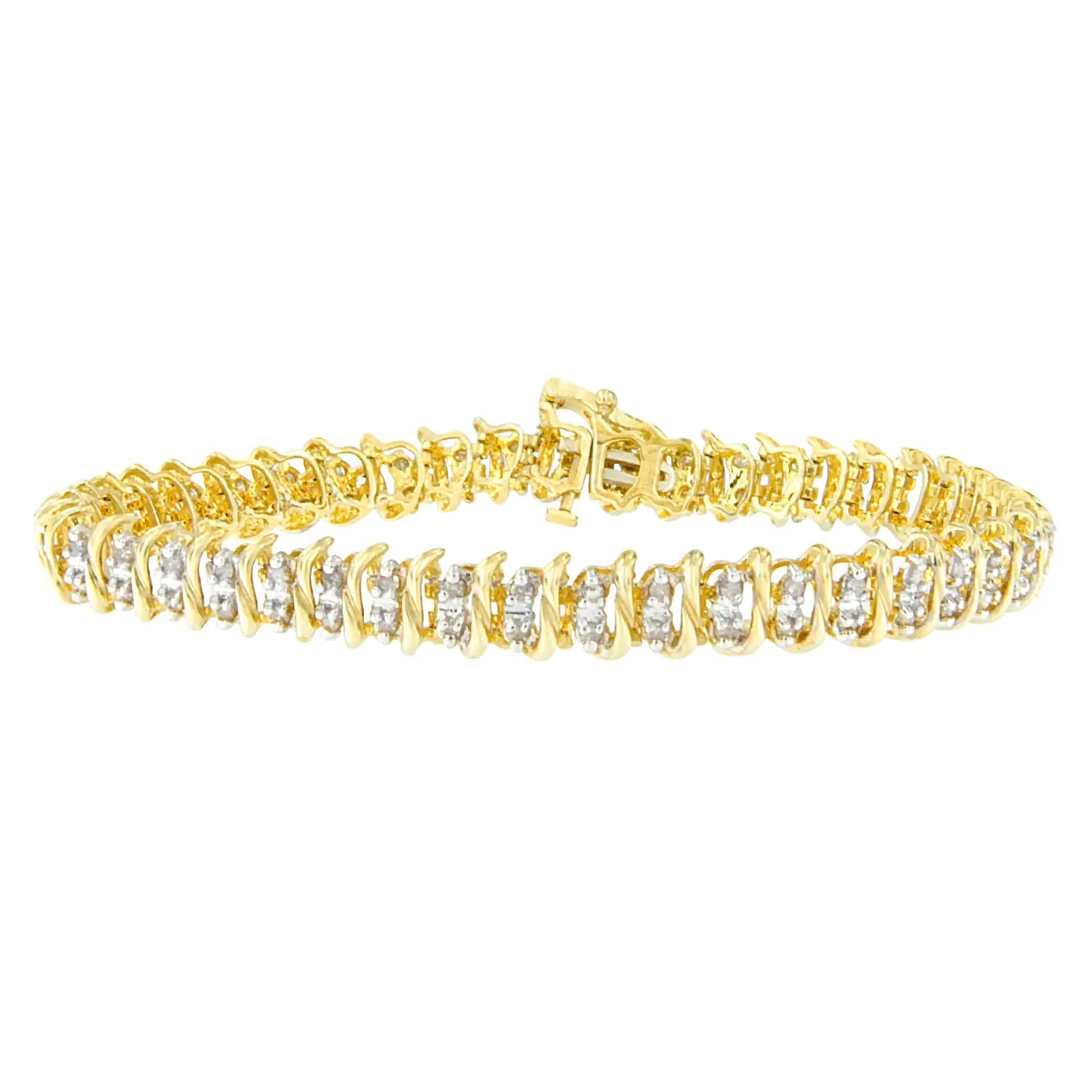 10K Yellow Gold Round Cut Diamond S-Curve Bracelet (1.00 cttw, J-K Color, I2-I3 Clarity) WEM Support (www.WEM.support)