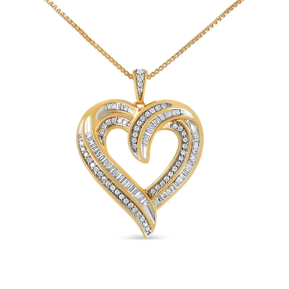 .925 Sterling Silver 3/4 Cttw Round and Baguette-Cut Diamond Open Heart 18" Pendant Necklace (I-J Color, I2-I3 Clarity) WEM Support (www.WEM.support)
