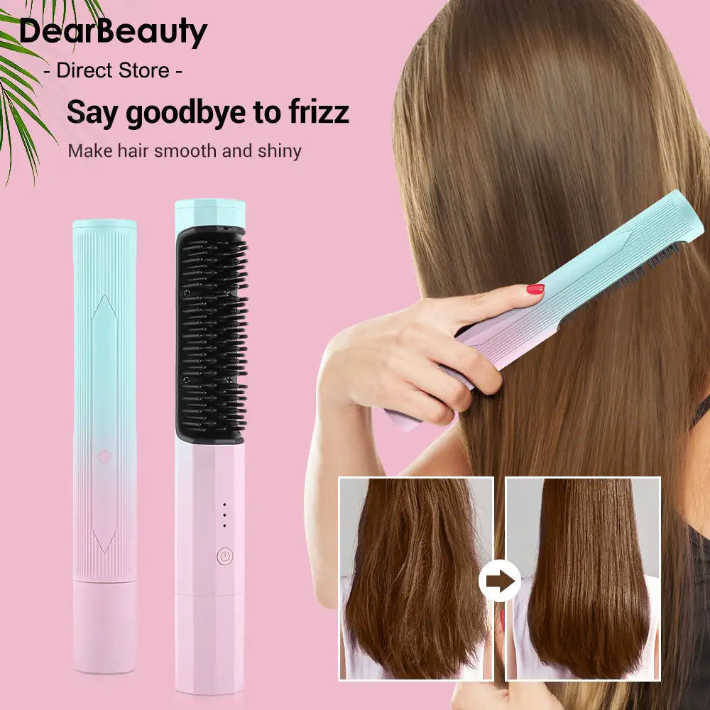 Straightening Comb Rechargeable Hair Wireless Straightener Curler Curling Straighten Dual-purpose Travel Portable USB Charging WEM Support (www.WEM.support)