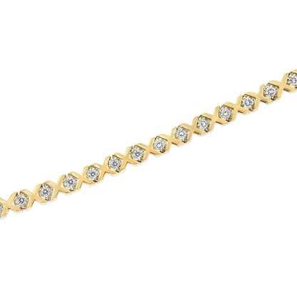 10K Yellow Gold 2.00 Cttw Round-Cut Diamond "X" Link Tennis Bracelet (I-J Color, I3 Clarity) - 7" WEM Support (www.WEM.support)