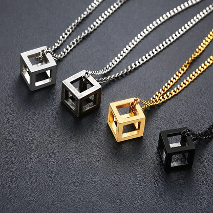 Retro Hollow Cube Pendant Necklace WEM Support (www.WEM.support)