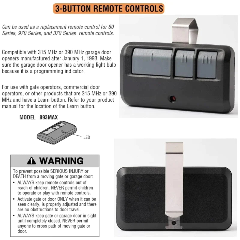 2 For Chamberlain LiftMaster Garage Door Opener Remote 893LM 953EV - P2 Learn - Catch Cards