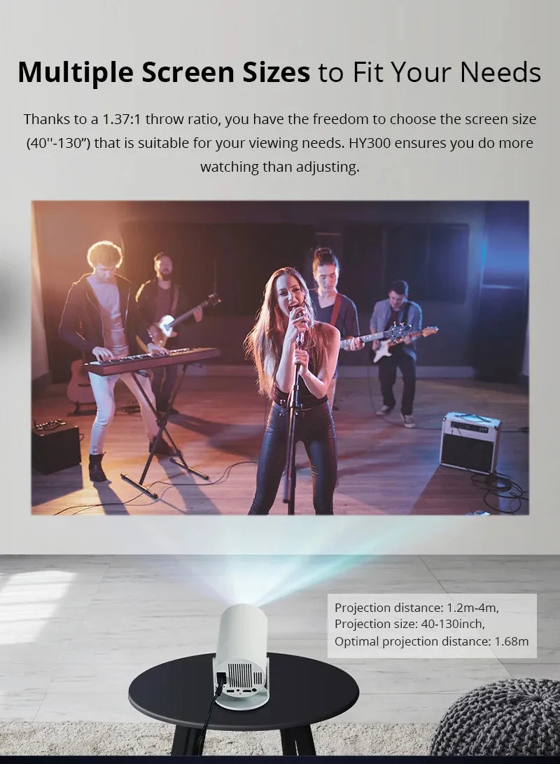 Barrel Machine HY300 Smart Projection Screen Projector WEM Support (www.WEM.support)