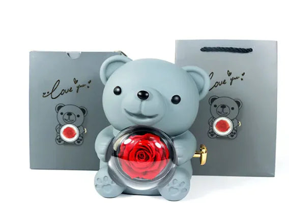Eternal Rose Teddy Bear Jewelry Box & Necklace WEM Support (www.WEM.support)