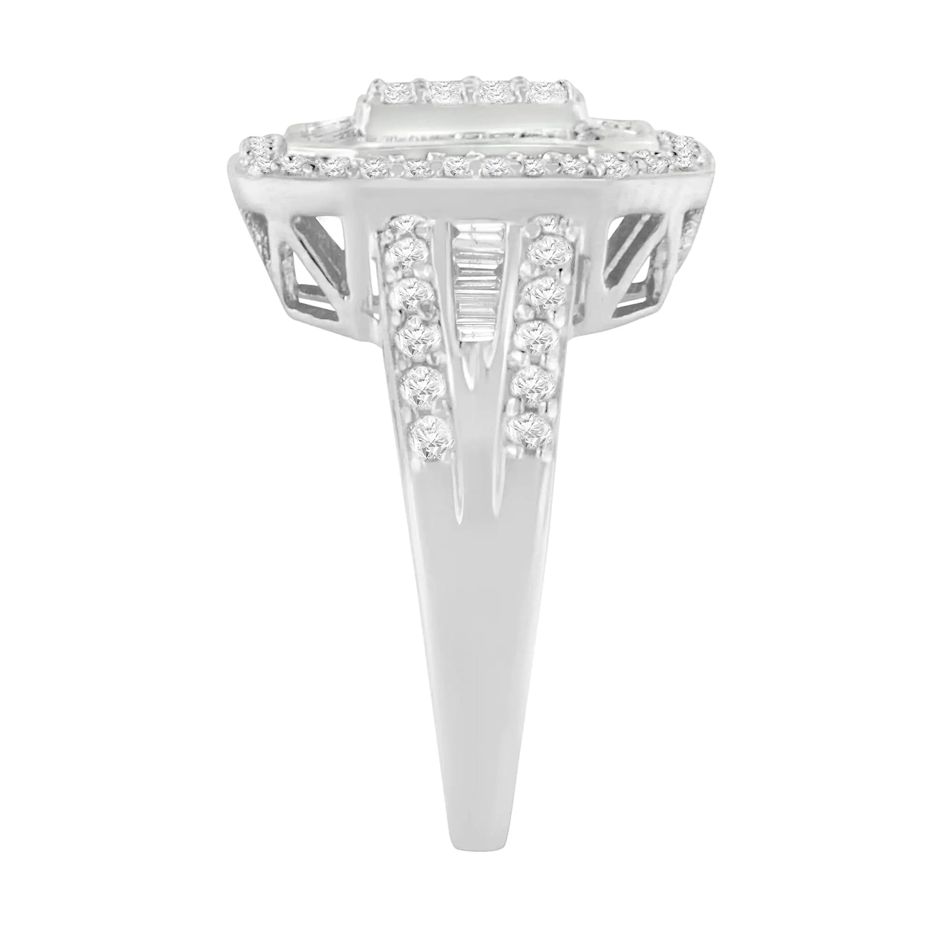 .925 Sterling Silver Round & Baguette Diamond Ring (1 Cttw, I-J Color, I2-I3 Clarity) WEM Support (www.WEM.support)