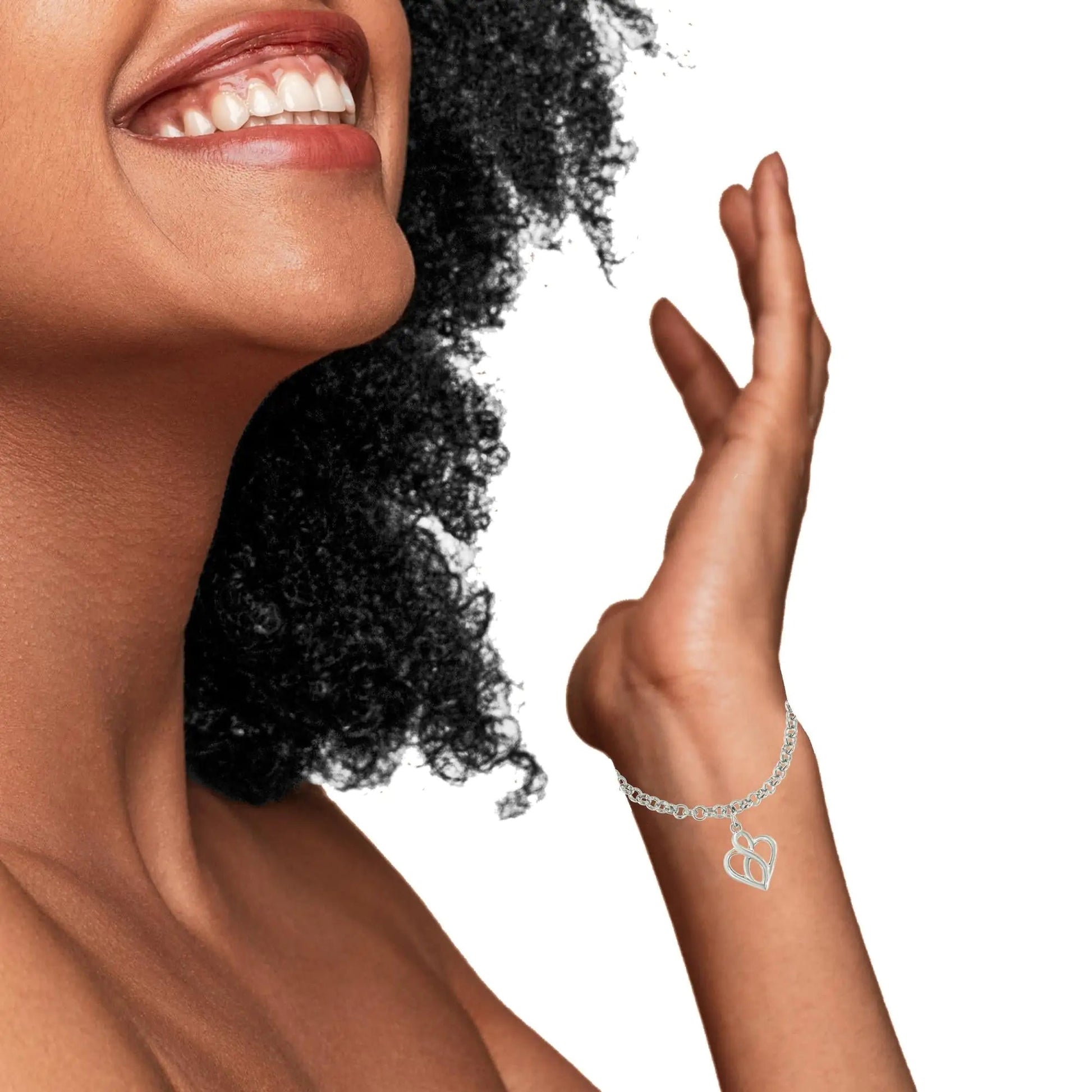 .925 Sterling Silver Open Heart with Center Vertical Infinity Chain Charm Bracelet - Size 7" WEM Support (www.WEM.support)