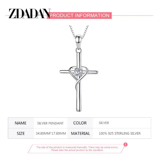 ZDADAN 925 Silver Blue Zircon Cross Pendant Necklace for Women WEM Support (www.WEM.support)