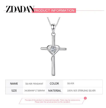 ZDADAN 925 Silver Blue Zircon Cross Pendant Necklace for Women WEM Support (www.WEM.support)
