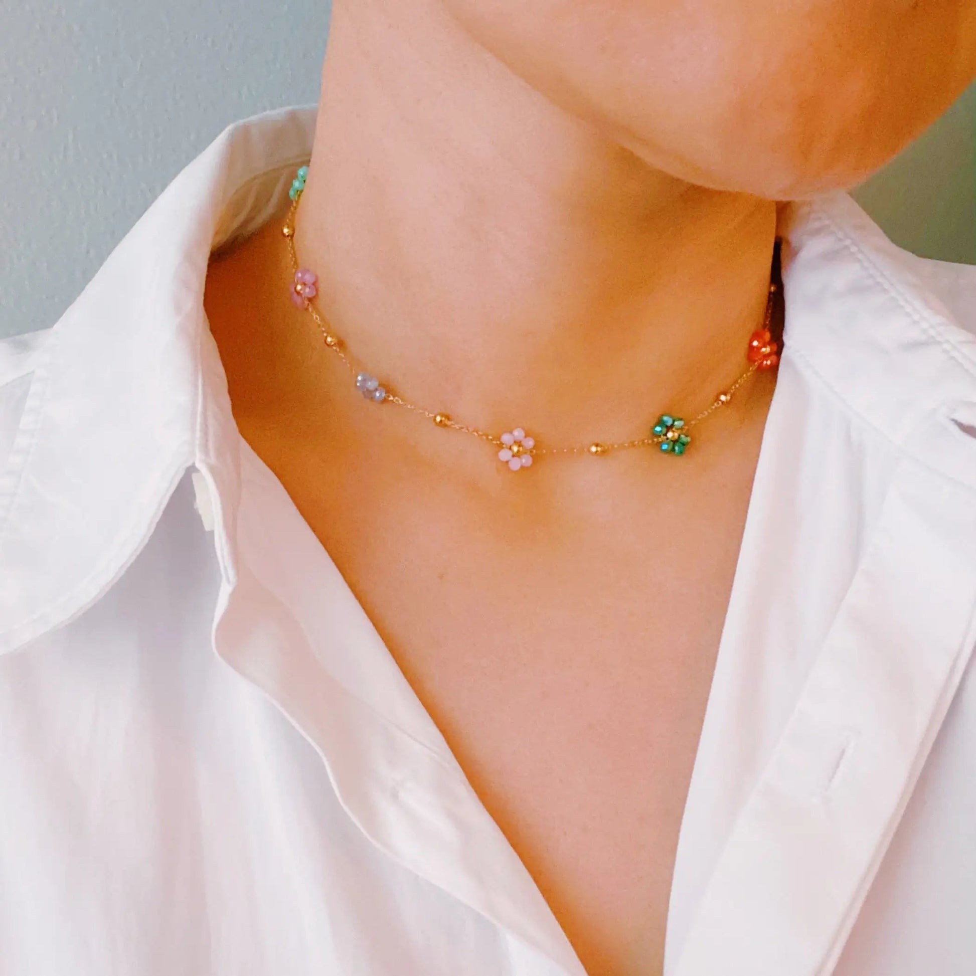 Flower Field Romance Beaded Necklace WEM Support (www.WEM.support)