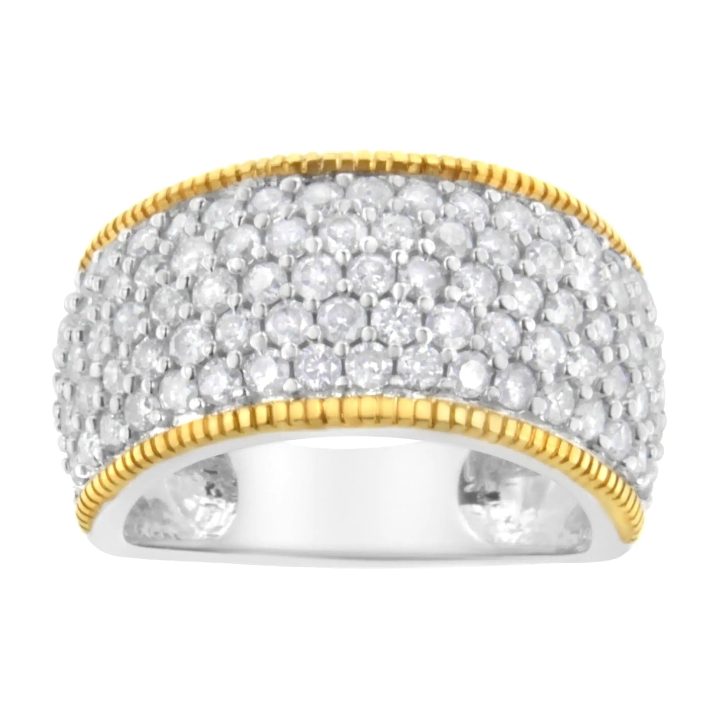 10K Yellow Gold Plated .925 Sterling Silver 2.0 Cttw Prong Set Round Cut Diamond 5 Row Anniversary Band Ring (I-J Color, I2-I3 Clarity) WEM Support (www.WEM.support)