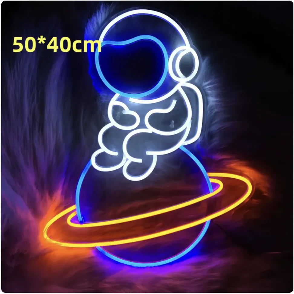 LED Neon Light Spaceman & Planet Wall Decor WEM Support (www.WEM.support)