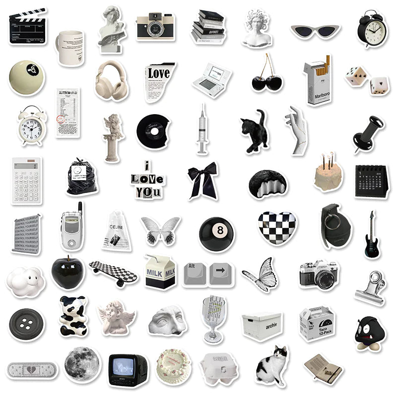 Black & White Minimalist Waterproof Stickers WEM Support (www.WEM.support)