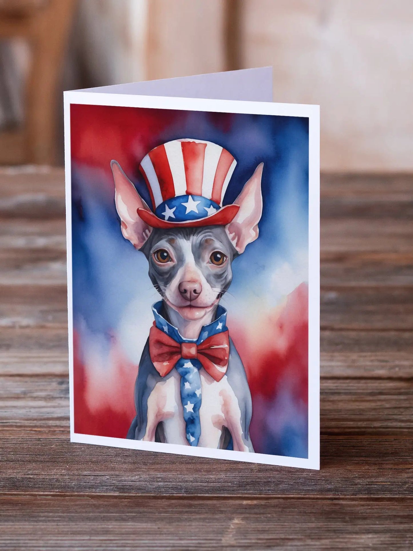 American Hairless Terrier Patriotic American Greeting Cards Pack of 8 WEM Support (www.WEM.support)
