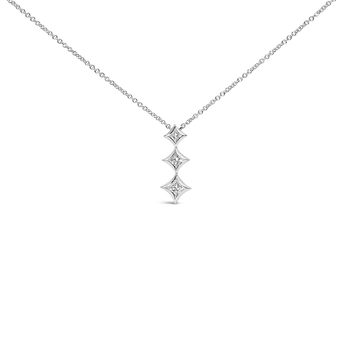 10K Gold 1/5 Cttw Princess Cut Diamond 3 Stone Drop 18" Pendant Necklace (H-I Color, SI2-I1 Clarity) WEM Support (www.WEM.support)