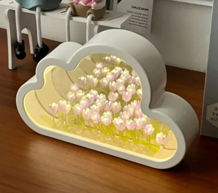 Handmade DIY Cloud Tulip Mirror Small Night Light WEM Support (www.WEM.support)