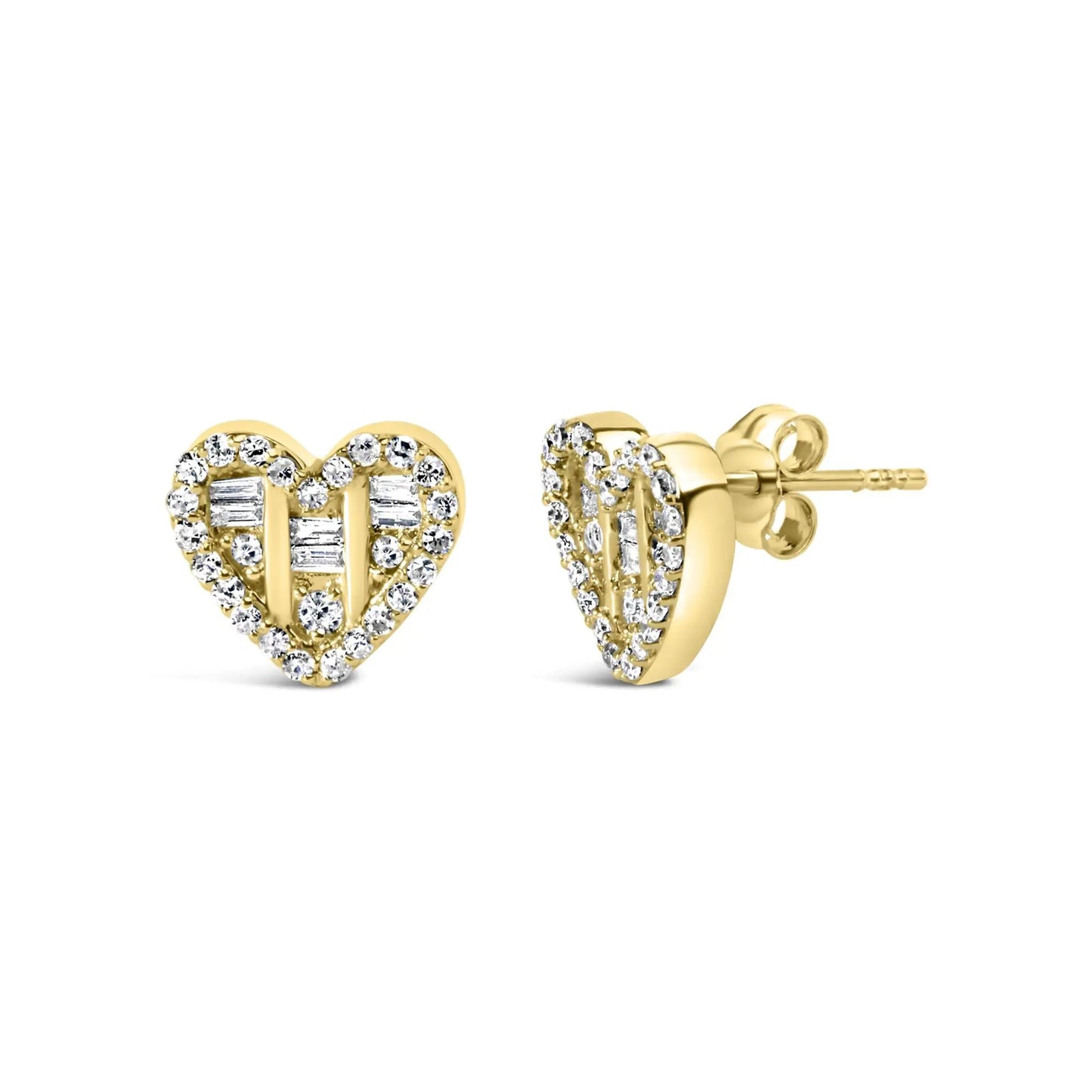 .925 Sterling Silver 1/2 Cttw Round and Baguette Diamond Composite Heart Shaped Stud Earring (I-J Color, SI2-I1 Clarity) WEM Support (www.WEM.support)