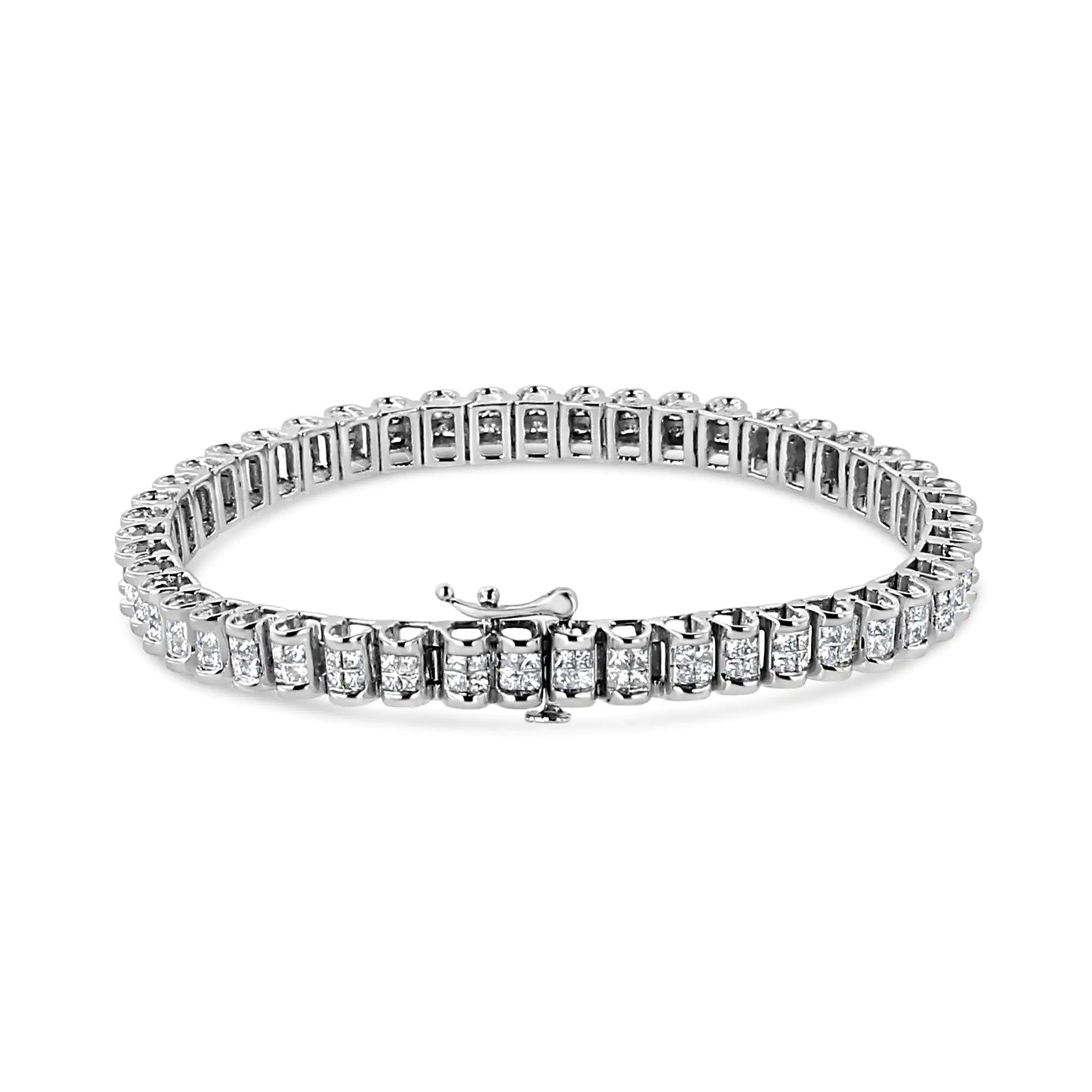 14K White Gold 3.00 Cttw Princess Diamond Composite Link Tennis Bracelet (I-J Color, I1-I2 Clarity) - 7.25" WEM Support (www.WEM.support)